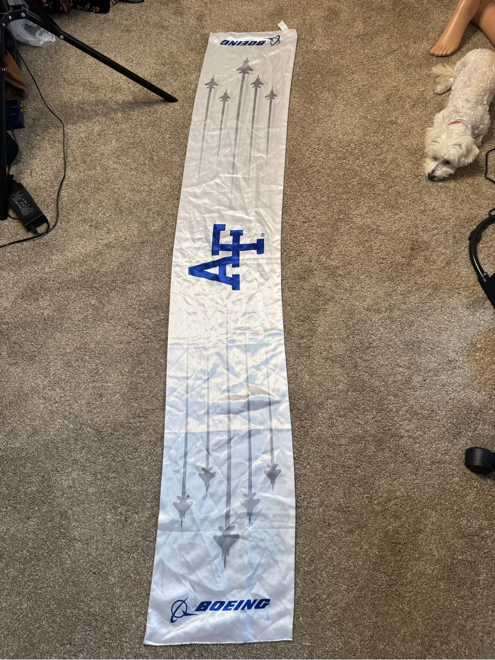 Air Force White Satin Scarf with Blue Logo AF Boeing Cadet Parent fan football
